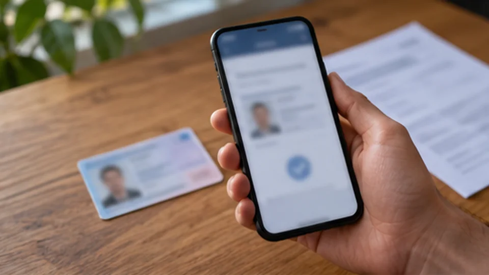 Phone and identity documents on a desk ready for account verification